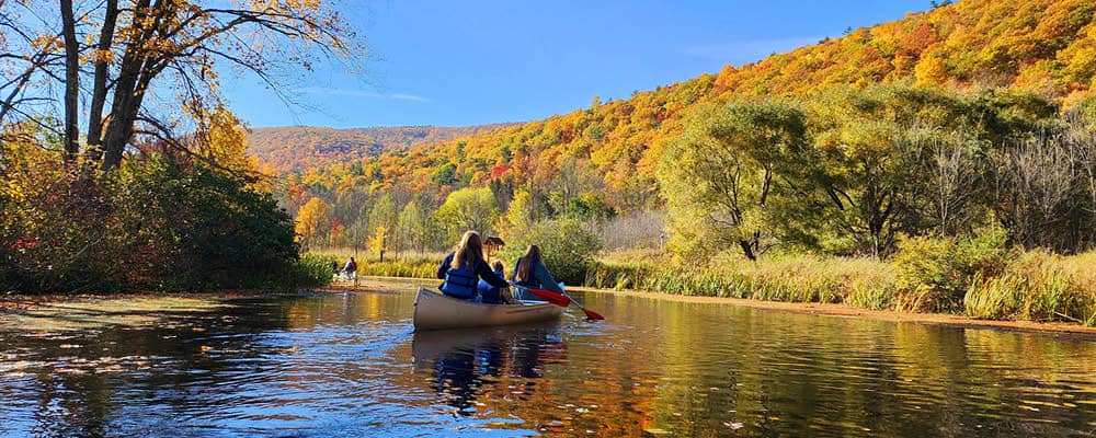 FLCC students canoeing in Honeyoye Lake on a beautiful Fall day.